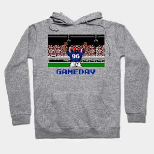 Blue and Orange Football Gameday Retro 8 Bit Linebacker Hoodie